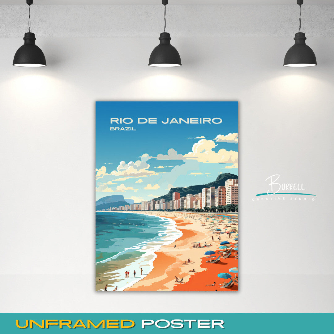 Rio Brazil Copacabana Beach Travel Poster & Wall Art Poster Print