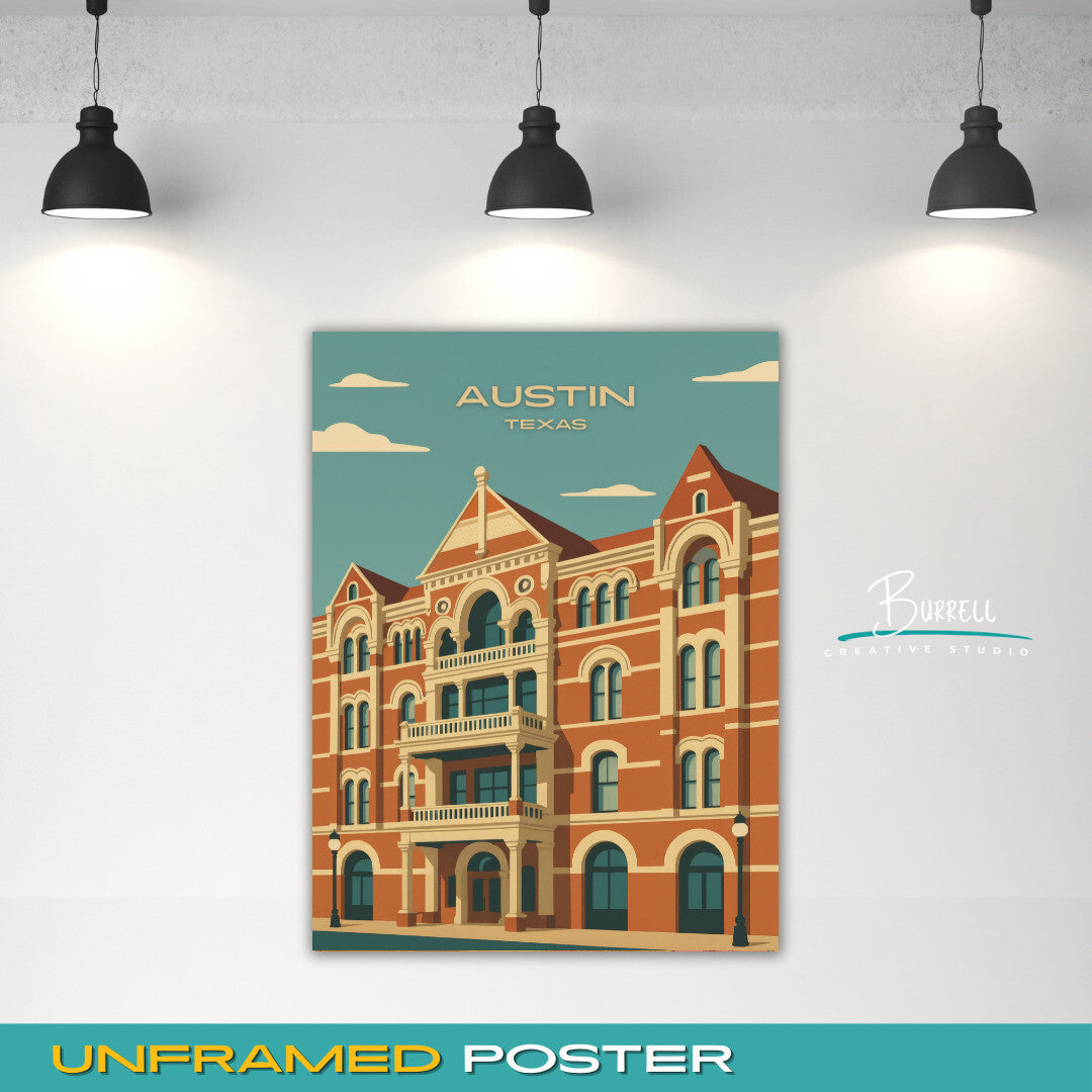 Austin Texas Driskill Hotel Travel Poster & Wall Art Poster Print