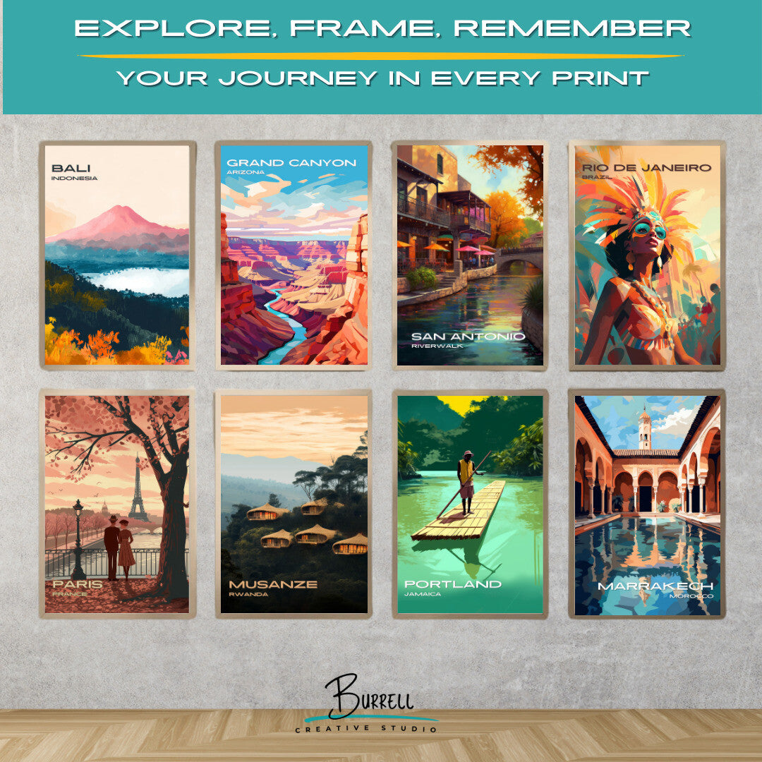 San Antonio Texas Riverwalk Dining Travel Poster & Wall Art Poster Print