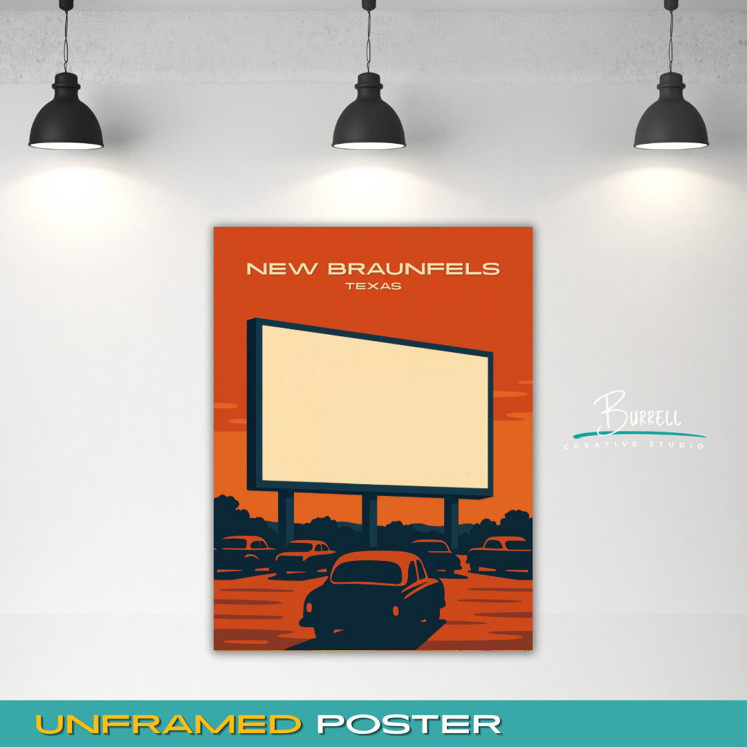 New Braunfels Texas Drive In Movie Travel Poster & Wall Art Poster Print