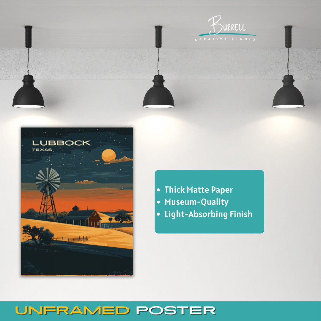 Lubbock Texas Scenic Night Sky Travel Poster & Wall Art Poster Print