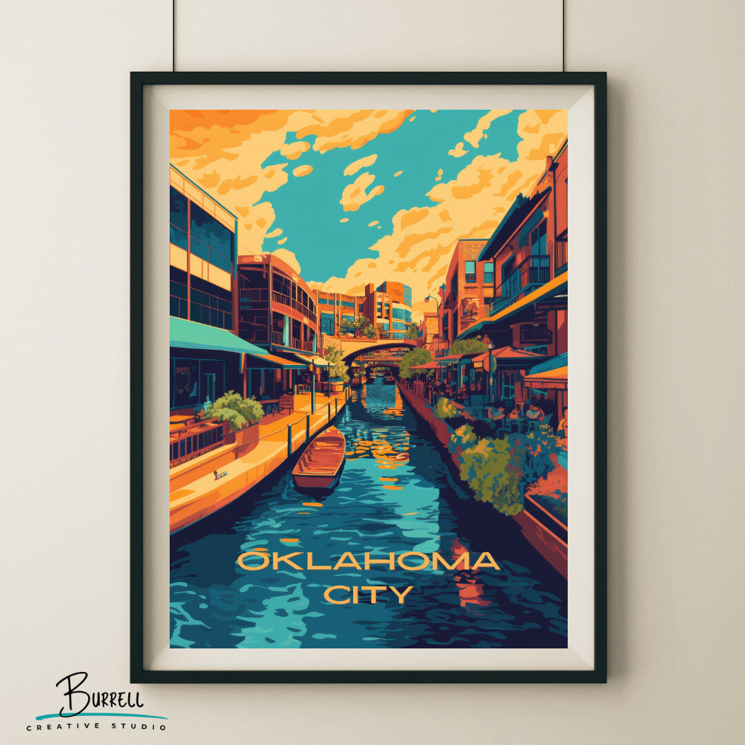 Oklahoma City Oklahoma Bricktown Riverwalk Travel Poster & Wall Art Poster Print