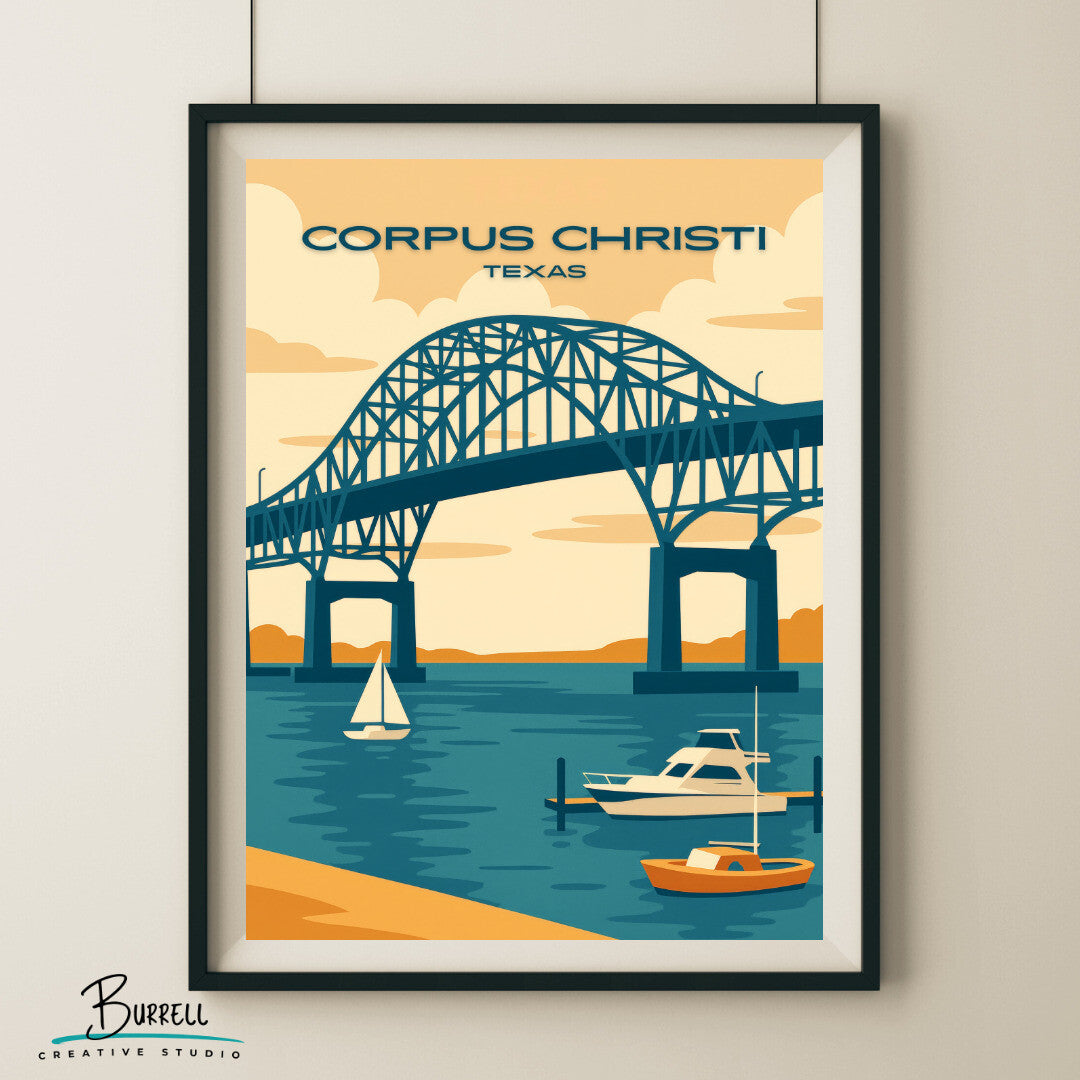 Corpus Cristi Texas Harbor Bridge Travel Poster & Wall Art Poster Print