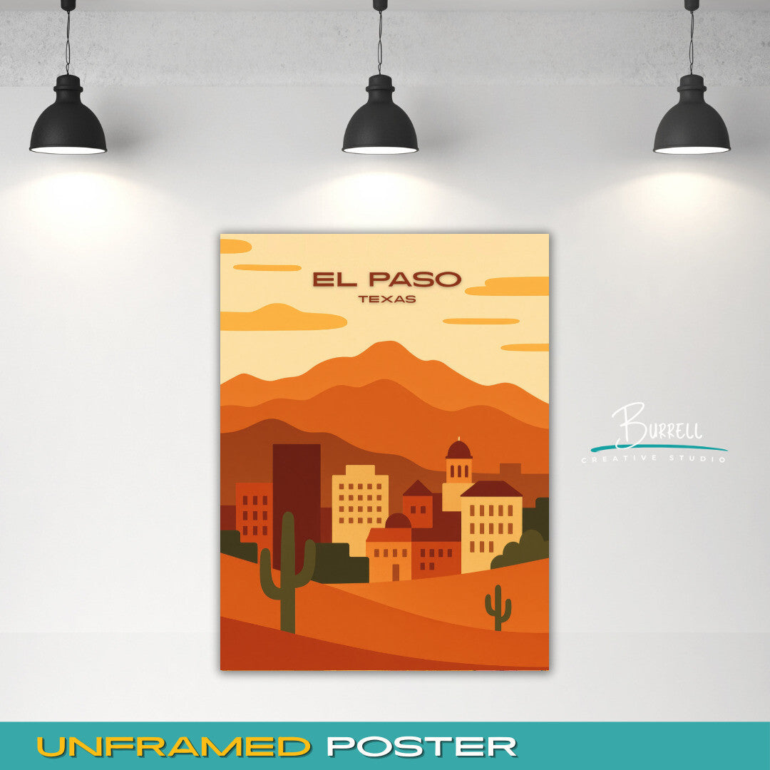 El Paso Texas City Scenery Travel Poster & Wall Art Poster Print
