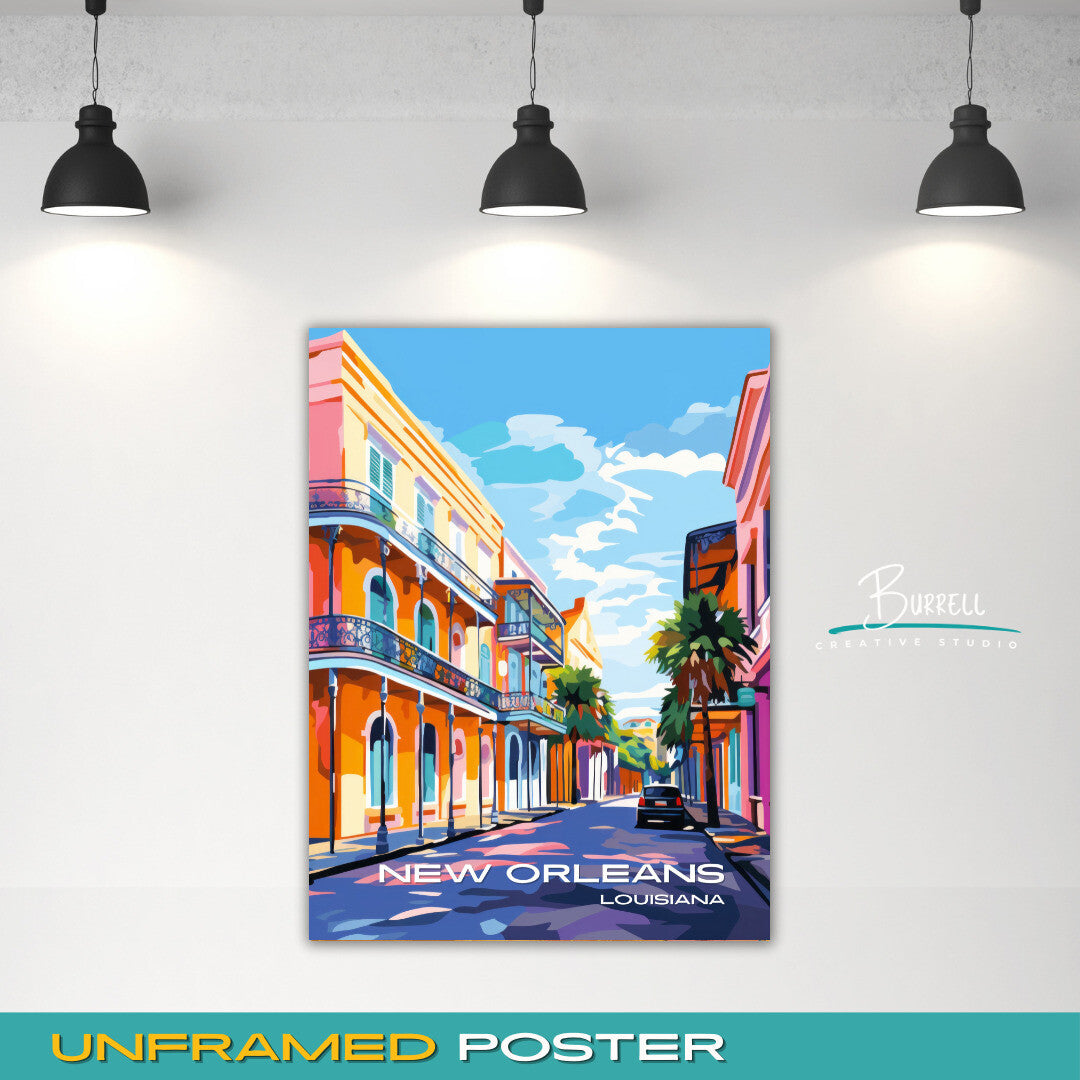 New Orleans Louisiana French Quarters Travel Poster & Wall Art Poster Print