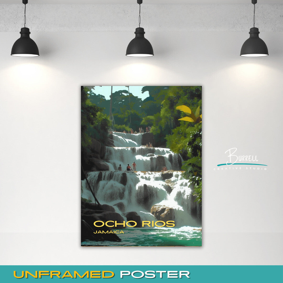 Ocho Rios Jamaica Dunn's River Falls Travel Poster & Wall Art Poster Print