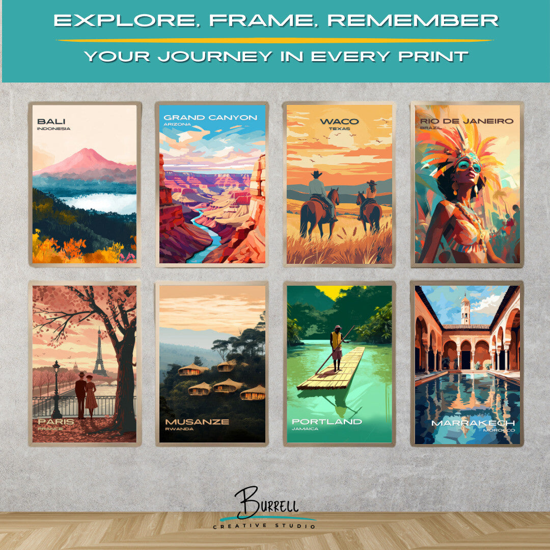 Waco Texas Sunset Horseback Riding Travel Poster & Wall Art Poster Print