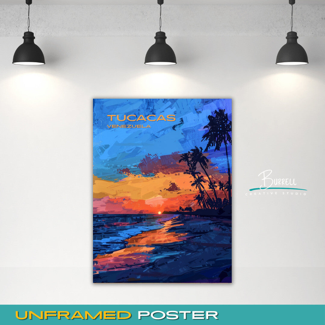 Tucacas Venezuela Coastal Sunset Travel Poster & Wall Art Poster Print