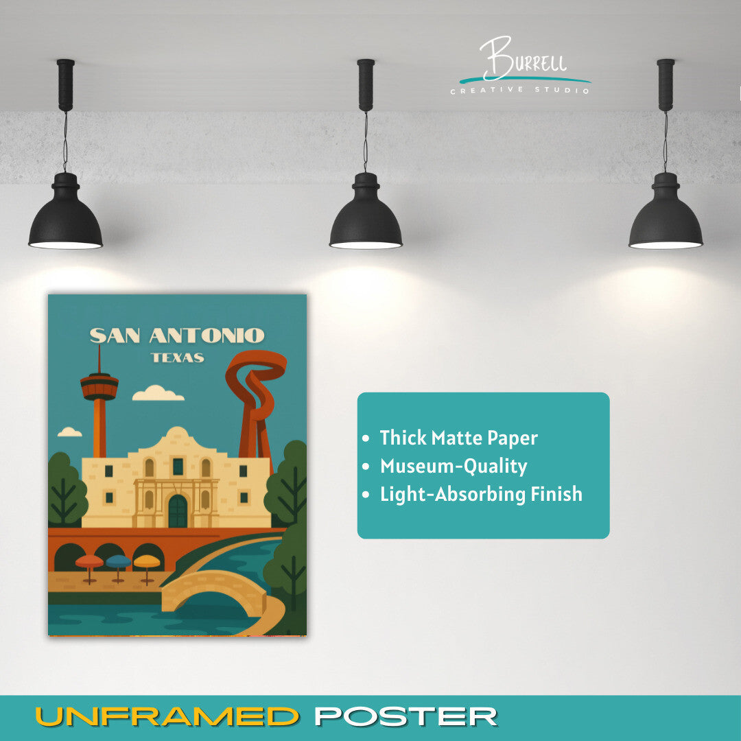 San Antonio Texas Unique Attractions Travel Poster & Wall Art Poster Print