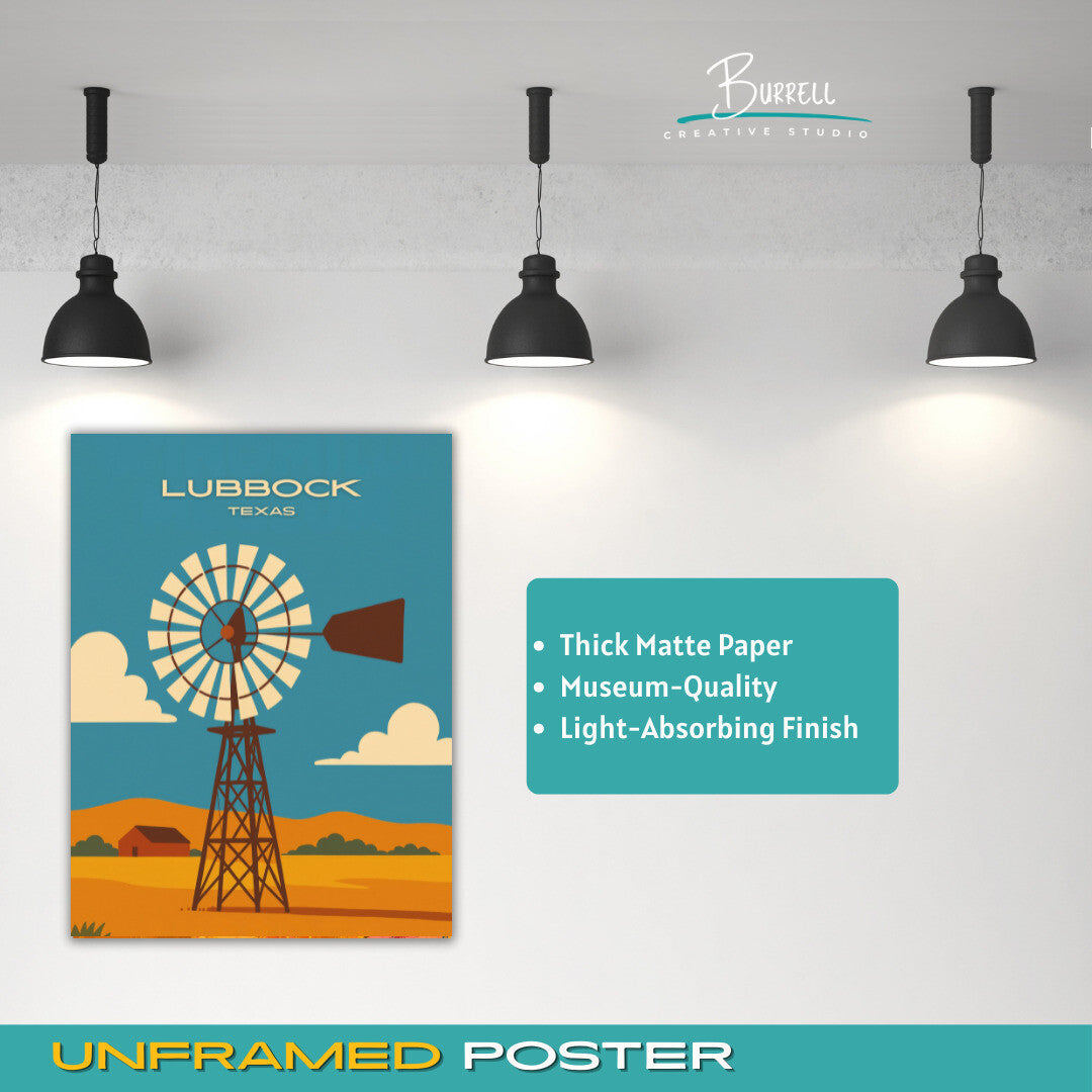 Lubbock Texas Small Town Culture Travel Poster & Wall Art Poster Print