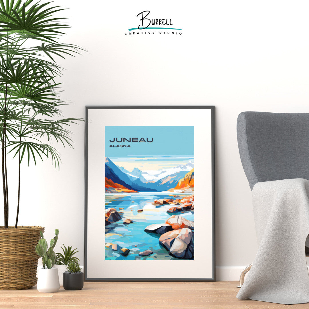 Juneau Alaska Landscape Travel Poster & Wall Art Poster Print