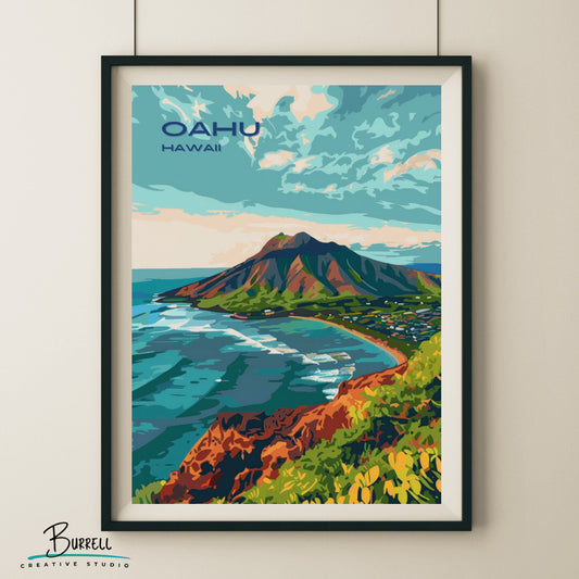 Onahu Hawaii Koko Crater Travel Poster & Wall Art Poster Print