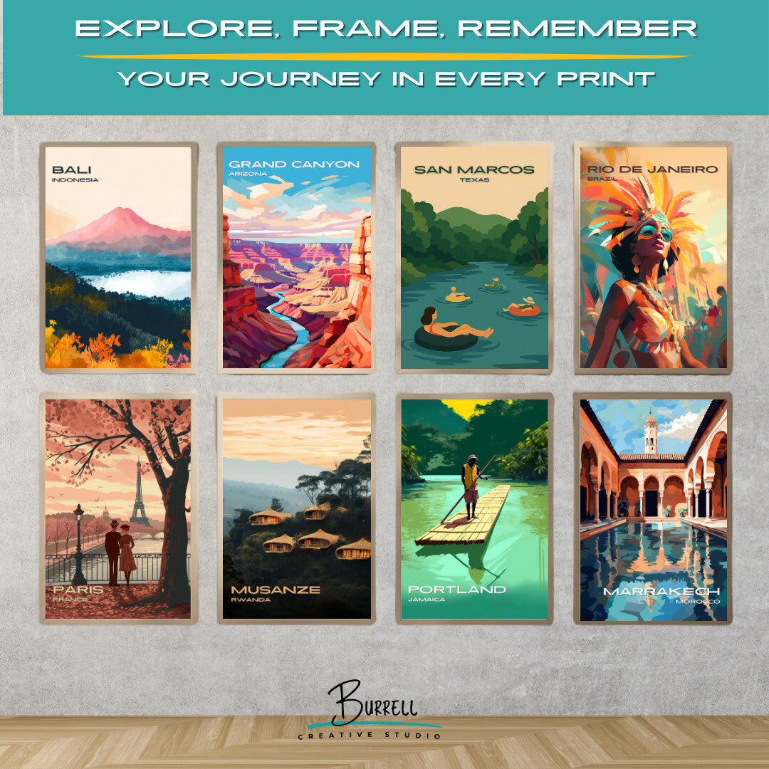 San Marcos Texas River Tubing Travel Poster & Wall Art Poster Print