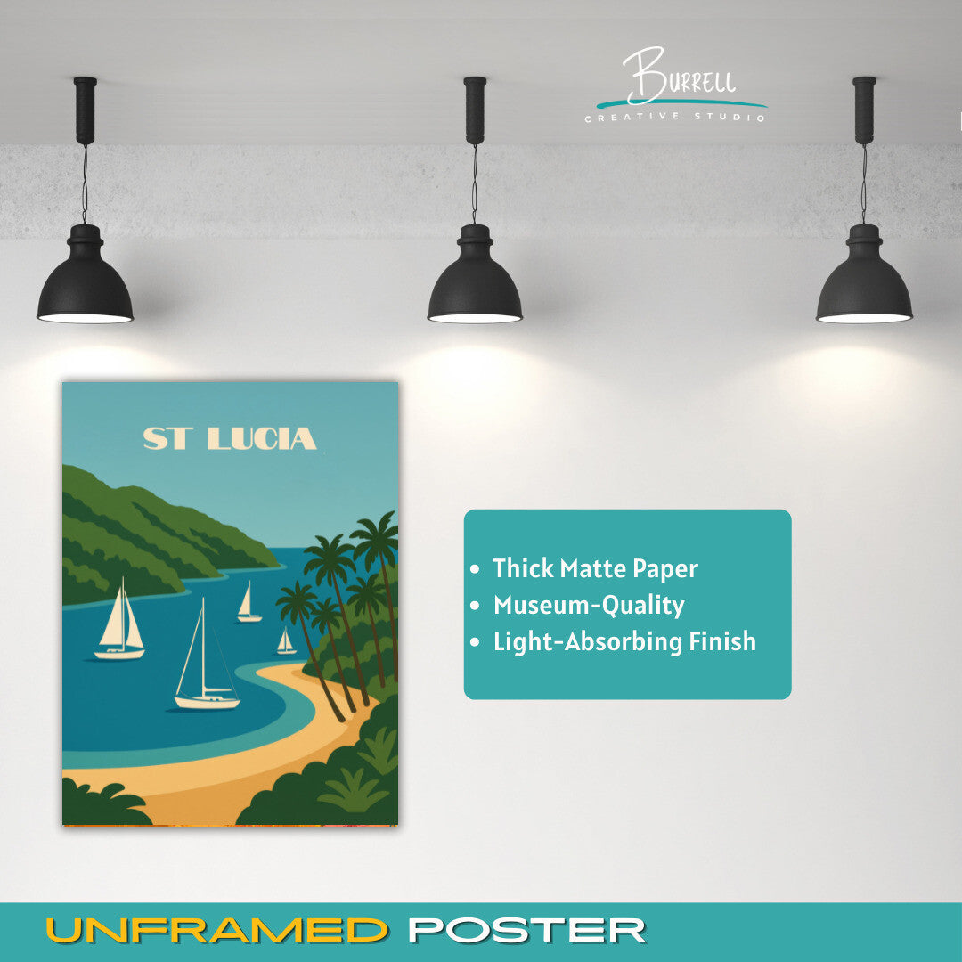 Marigot St Lucia Bay Beach Travel Poster & Wall Art Poster Print