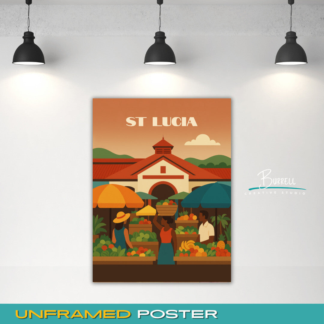 Castries St Lucia Market Travel Poster & Wall Art Poster Print