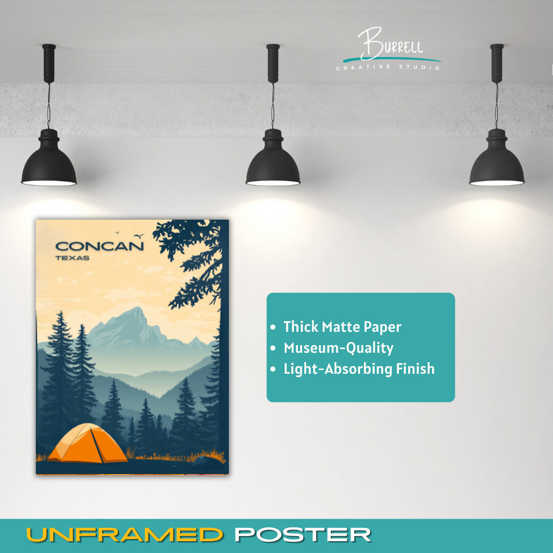 Concan Texas Camping Scenery Travel Poster & Wall Art Poster Print
