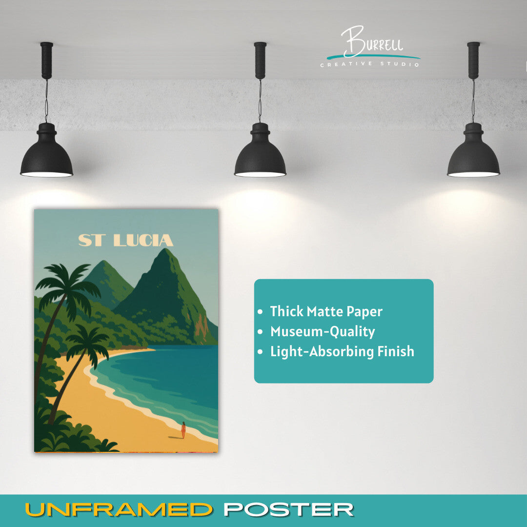 Soufrière St Lucia Anse Chastanet Beach Travel Poster & Wall Art Poster Print