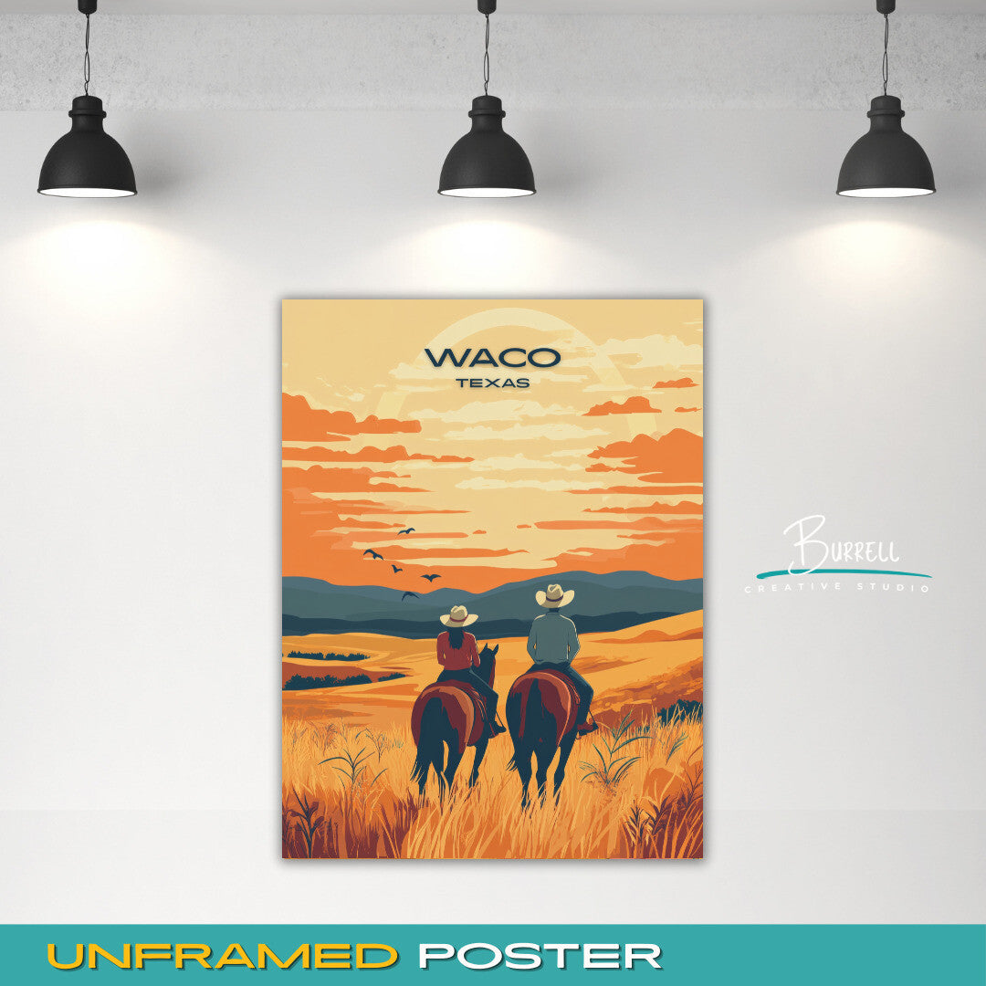 Waco Texas Brazos Bluff Ranch Horseback Riding Travel Poster & Wall Art Poster Print