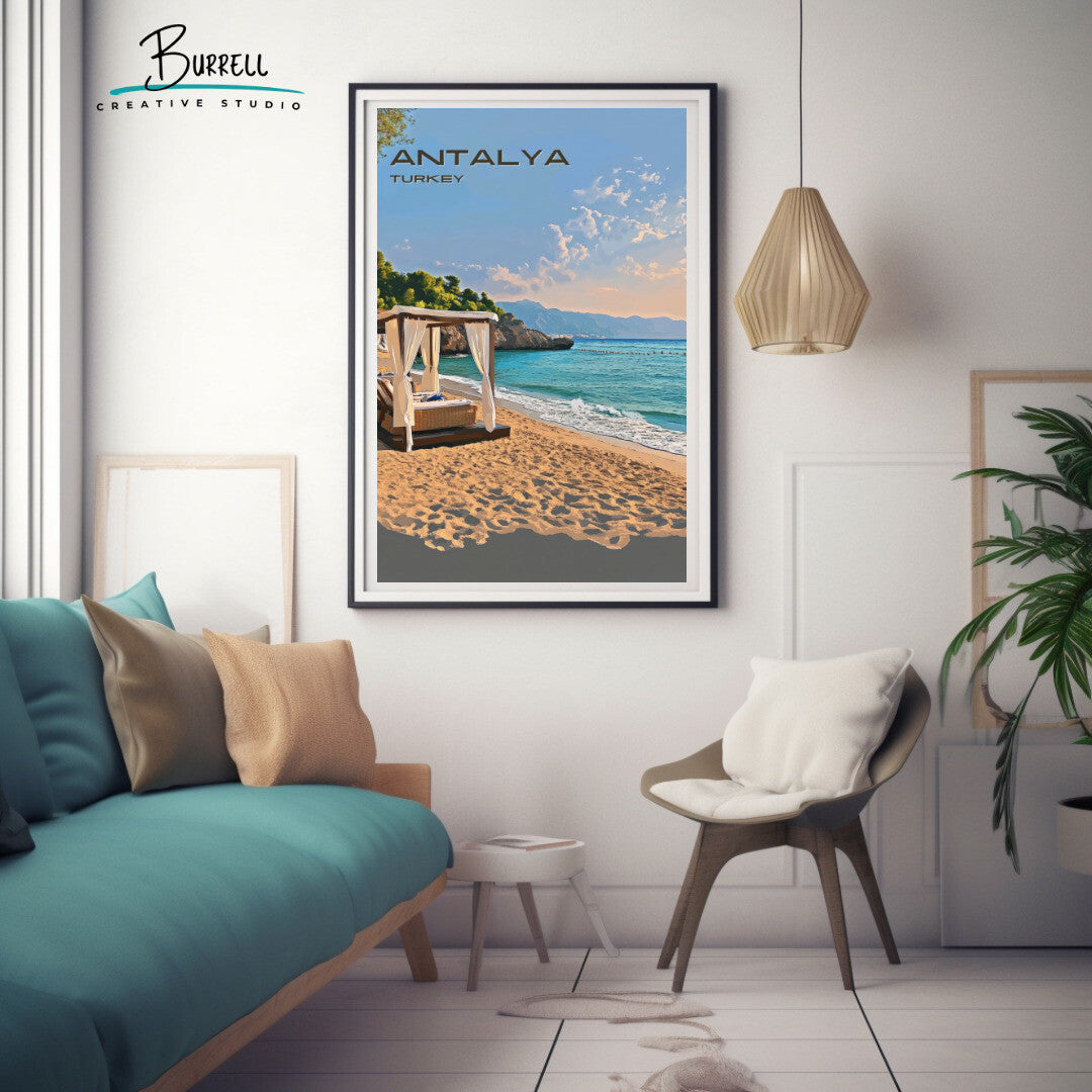 Antalya Türkiye Lara Beach Travel Poster & Wall Art Poster Print