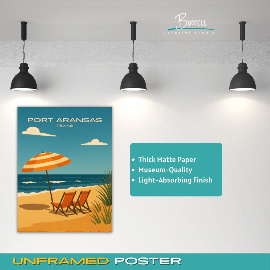 Port Aransas Texas Beach Travel Poster & Wall Art Poster Print