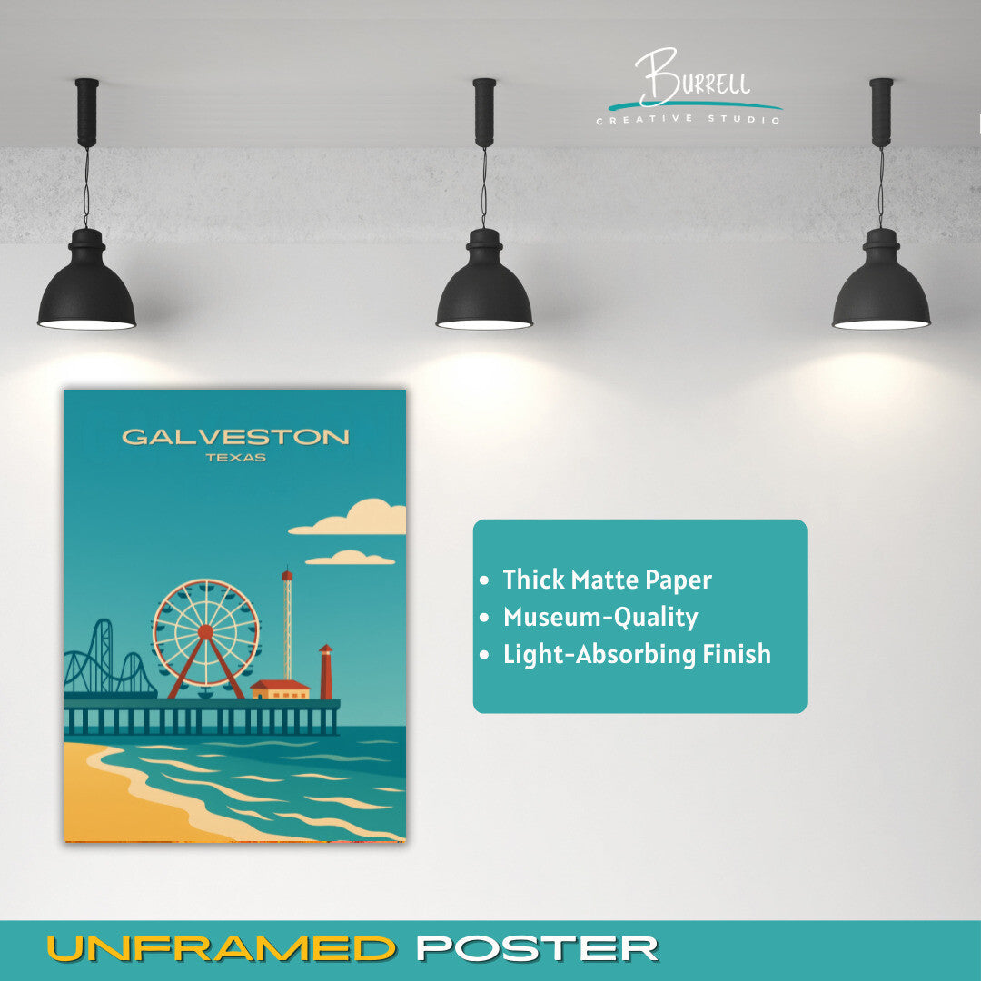 Galveston Texas Pleasure Pier Travel Poster & Wall Art Poster Print