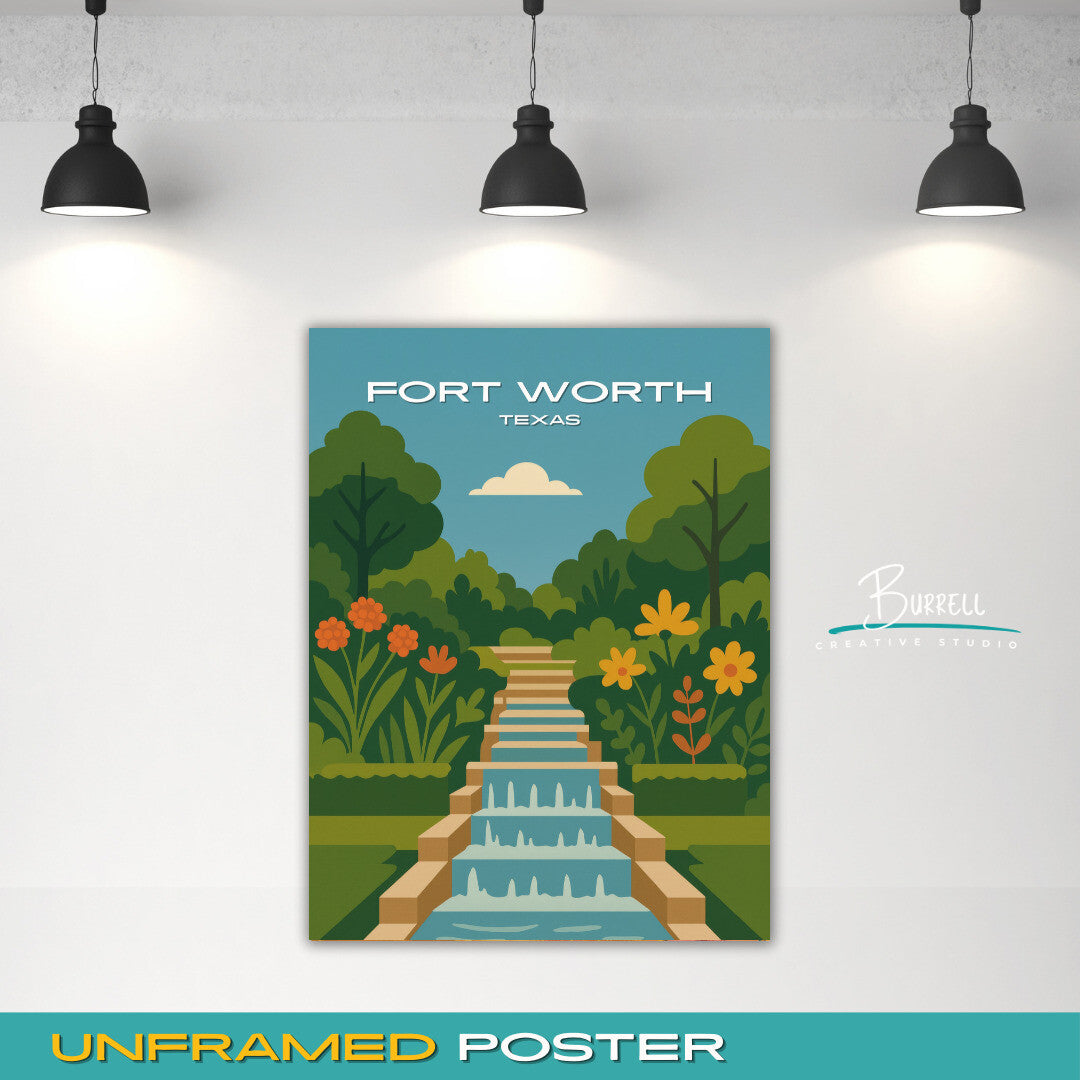Fort Worth Texas Botanical Gardens Travel Poster & Wall Art Poster Print