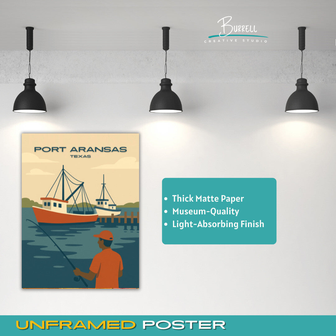 Port Aransas Texas Fishing Travel Poster & Wall Art Poster Print