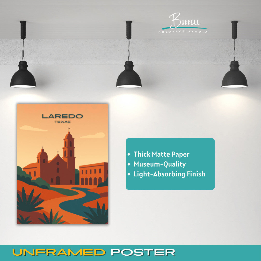 Laredo Texas Old Architecture Travel Poster & Wall Art Poster Print
