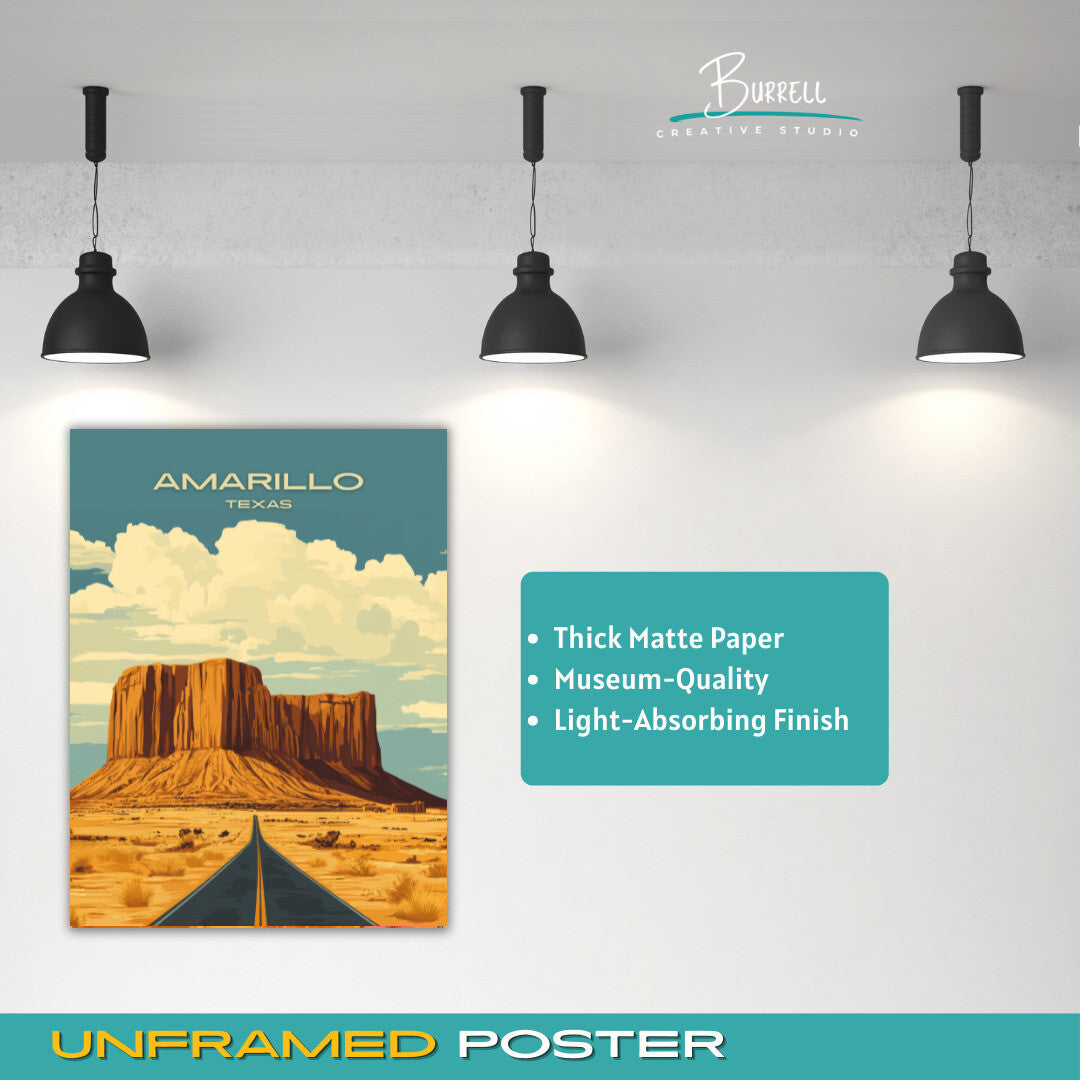 Amarillo Texas Desert View Travel Poster & Wall Art Poster Print