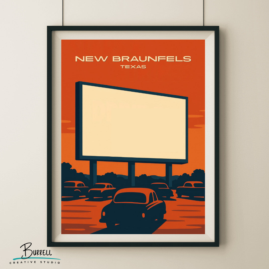New Braunfels Texas Drive In Movie Travel Poster & Wall Art Poster Print