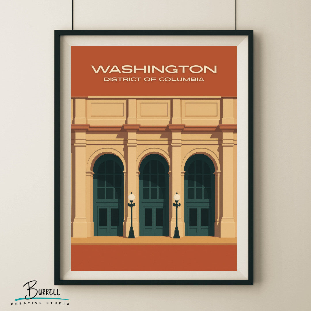 Washington District Of Columbia Union Station Entrance Travel Poster & Wall Art Poster Print