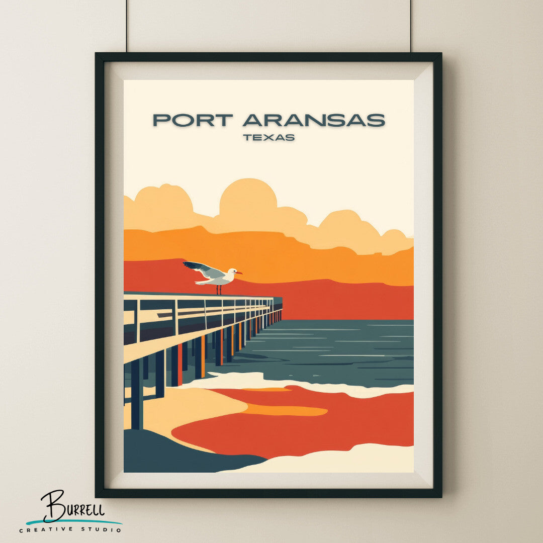Port Aransas Texas Bird Watching Travel Poster & Wall Art Poster Print