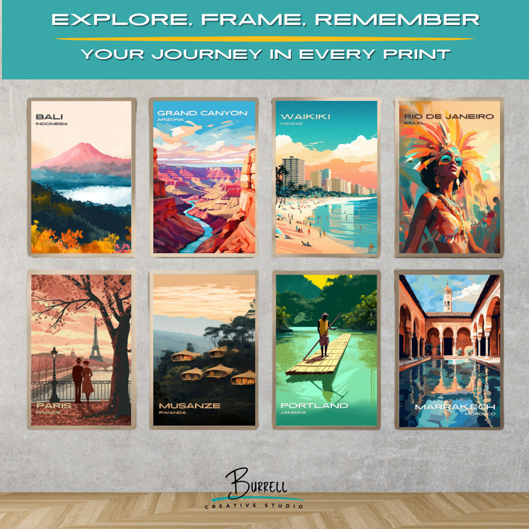 Waikiki Hawaii Beach View Travel Poster & Wall Art Poster Print