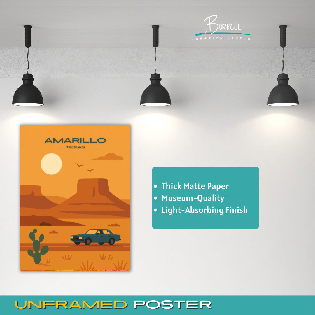 Amarillo Texas Roadtrip Travel Poster & Wall Art Poster Print