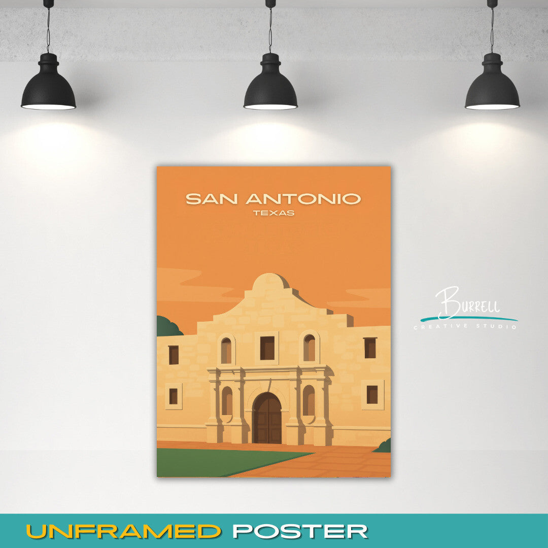 San Antonio Texas Alamo Travel Poster & Wall Art Poster Print