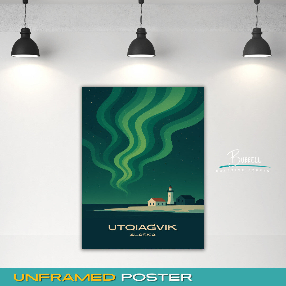 Utqiaġvik Alaska Northern Lights Travel Poster & Wall Art Poster Print