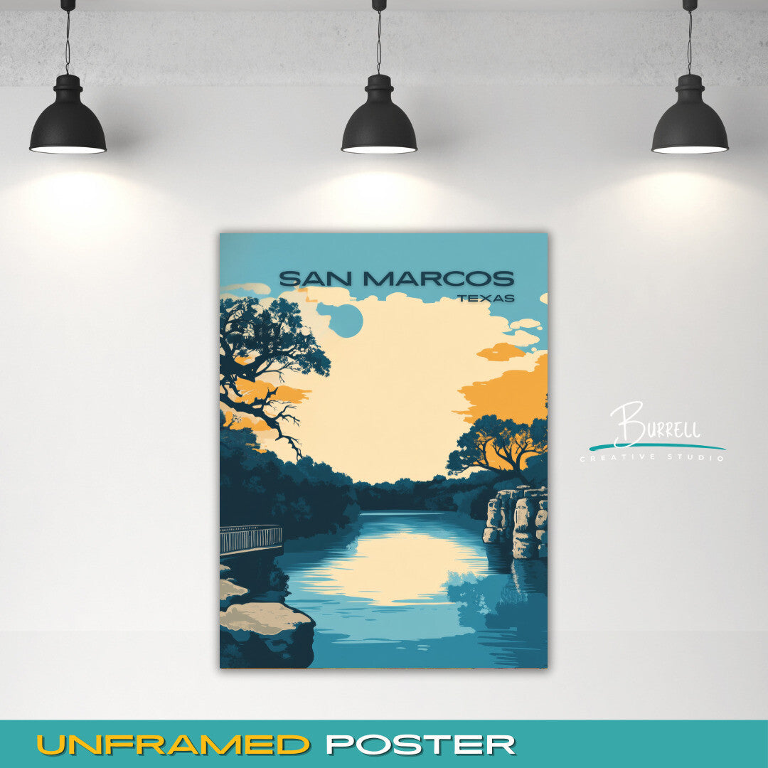 San Marcos Texas Rio Vista Park Travel Poster & Wall Art Poster Print