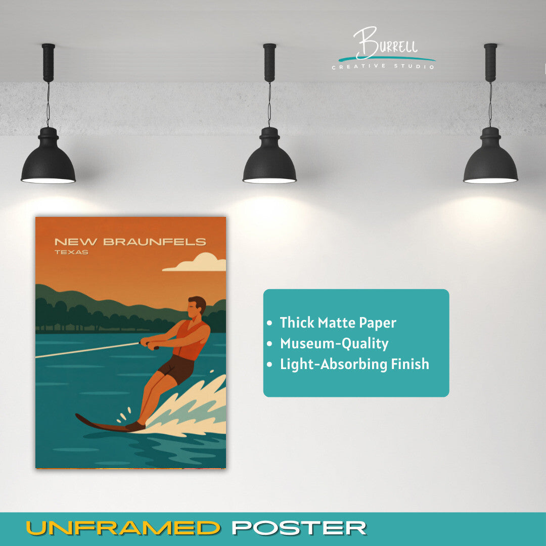 New Braunfels Texas Water Sports Travel Poster & Wall Art Poster Print