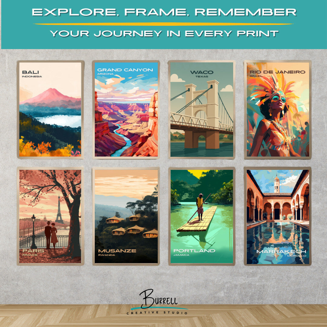 Waco Texas Suspension Bridge Travel Poster & Wall Art Poster Print