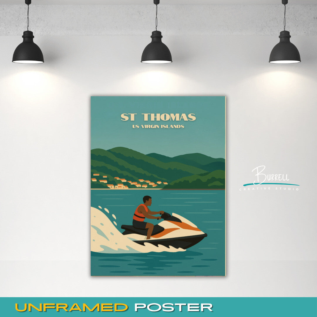 St Thomas US Virgin Islands Jet Ski Tour Travel Poster & Wall Art Poster Print