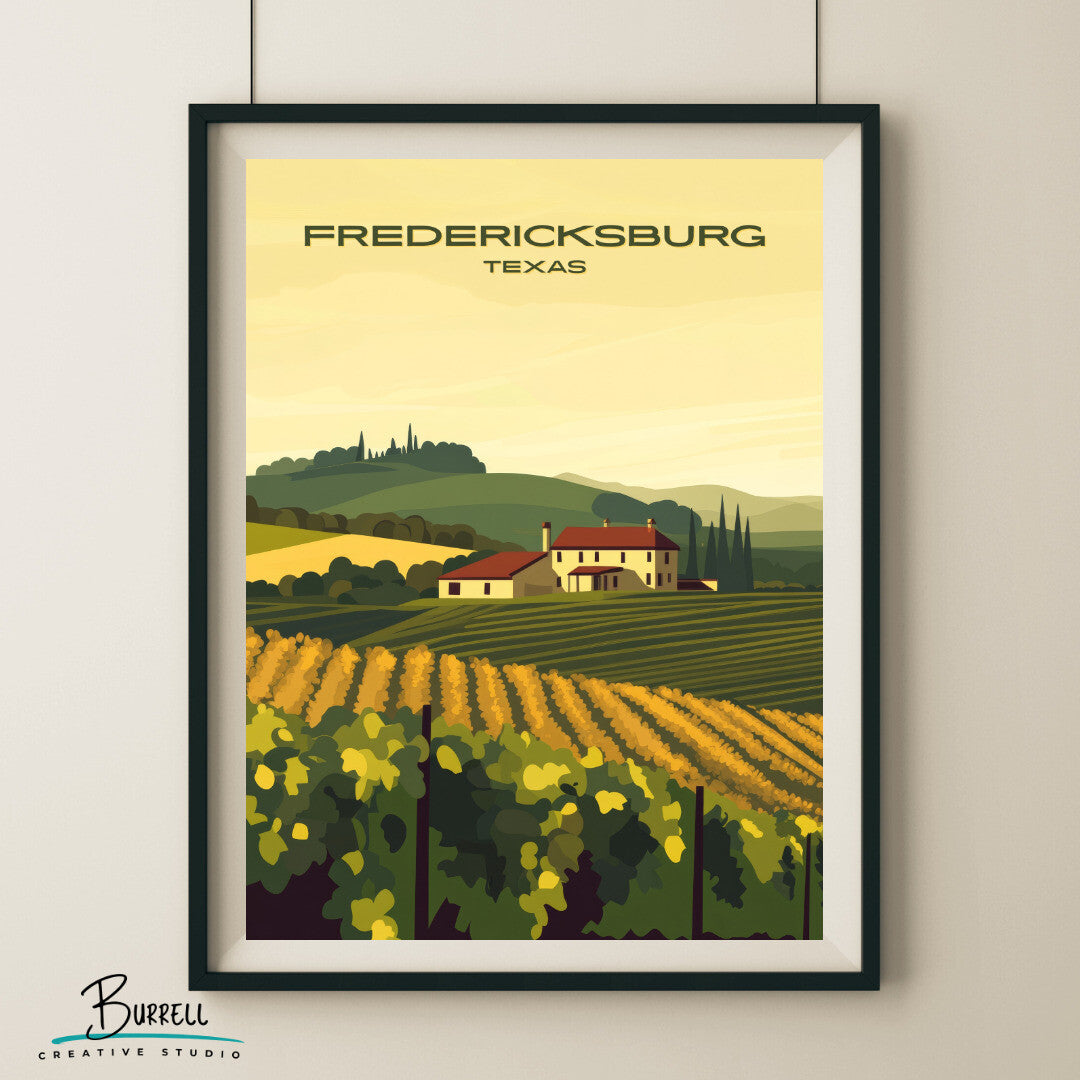 Fredericksburg Texas Wine Country Travel Poster & Wall Art Poster Print