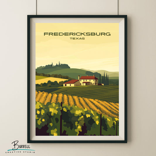 Fredericksburg Texas Wine Country Travel Poster & Wall Art Poster Print