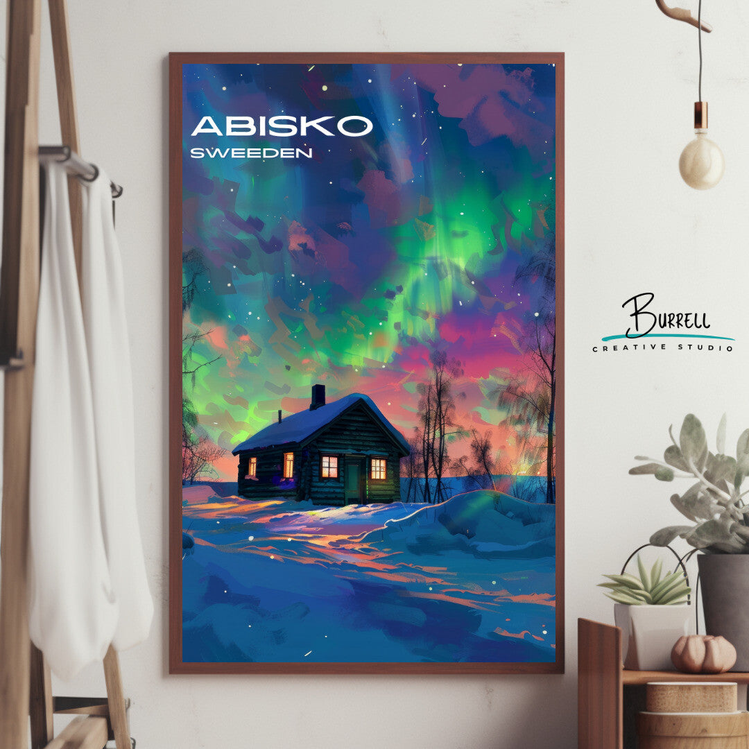 Abisko Sweden Northern Lights Travel Poster & Wall Art Poster Print