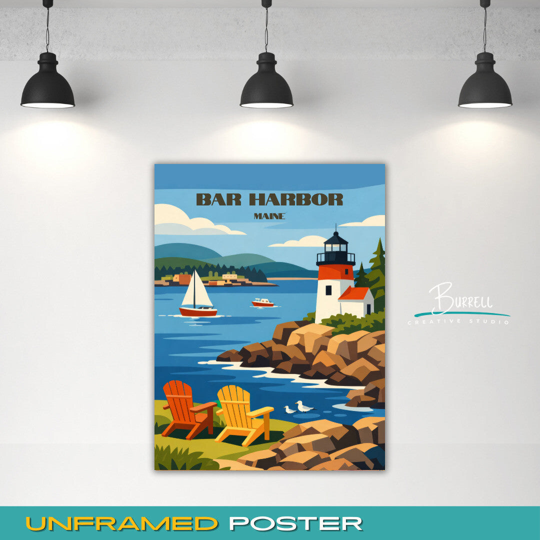 Bar Harbor Maine Scenic View Travel Poster & Wall Art Poster Print