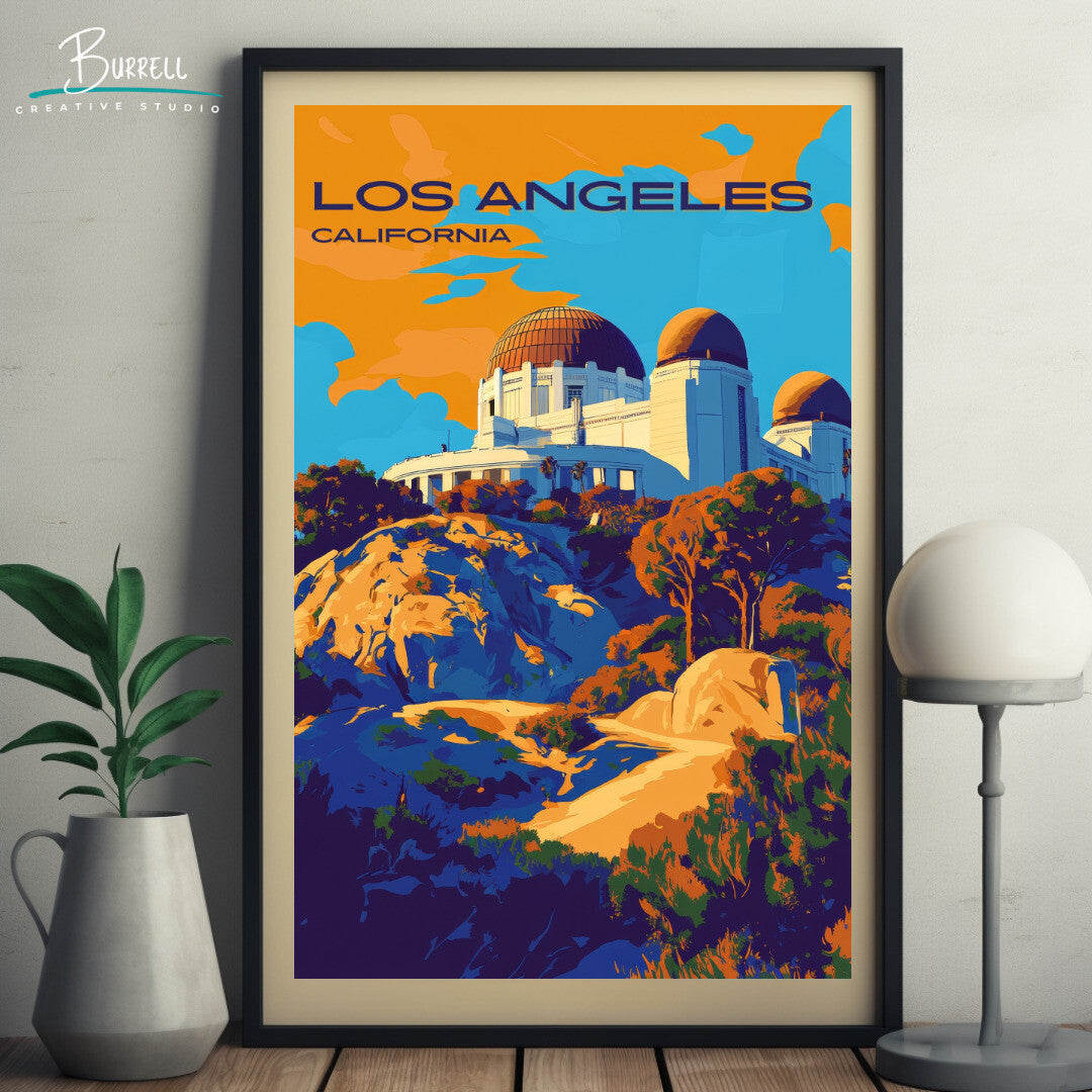 Los Angeles California Griffith Observatory Travel Poster & Wall Art Poster Print