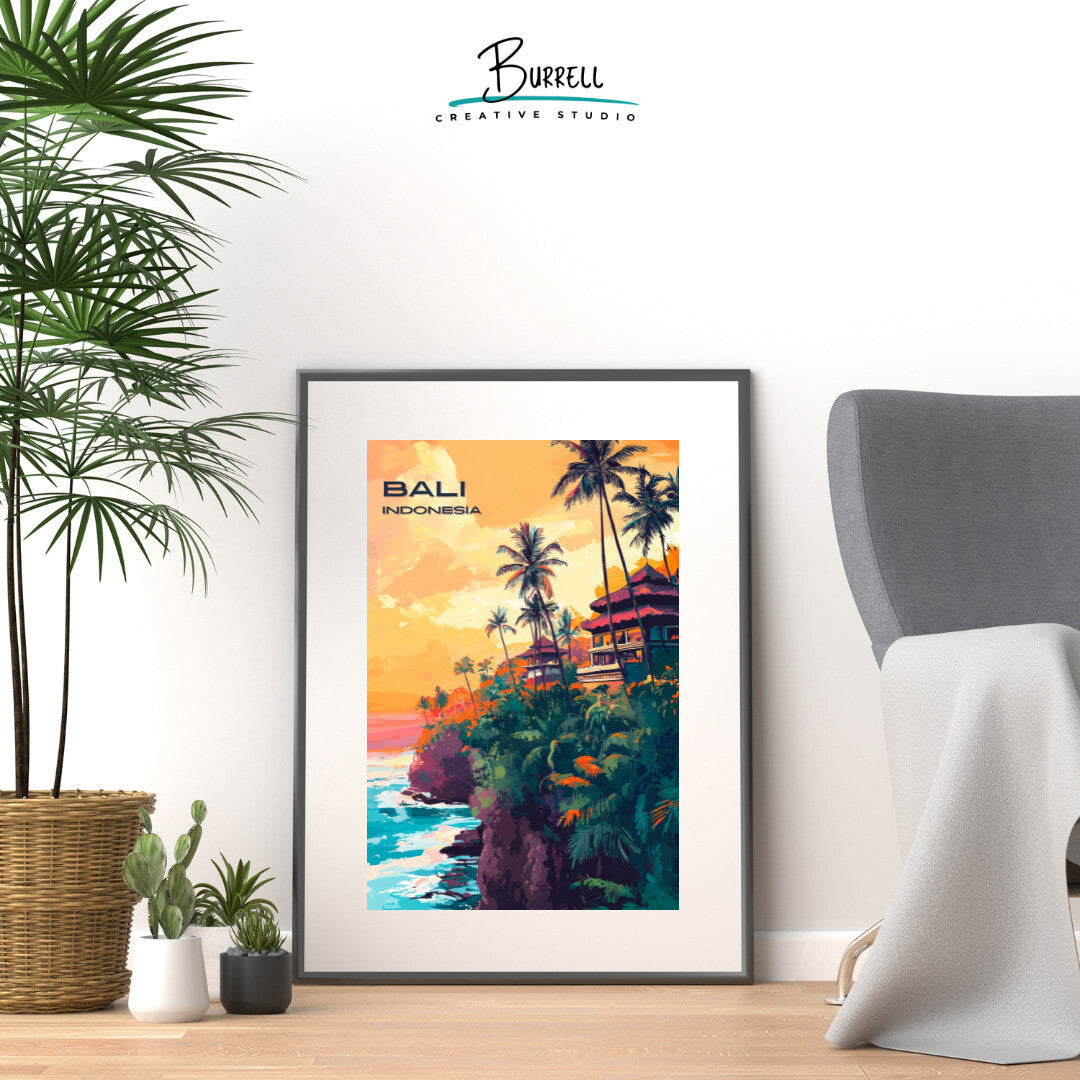 Denpasar Bali Coastal View Travel Poster & Wall Art Poster Print