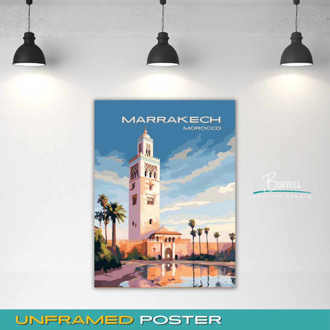 Marrakech Morocco Kutubiyya Mosque Travel Poster & Wall Art Poster Print