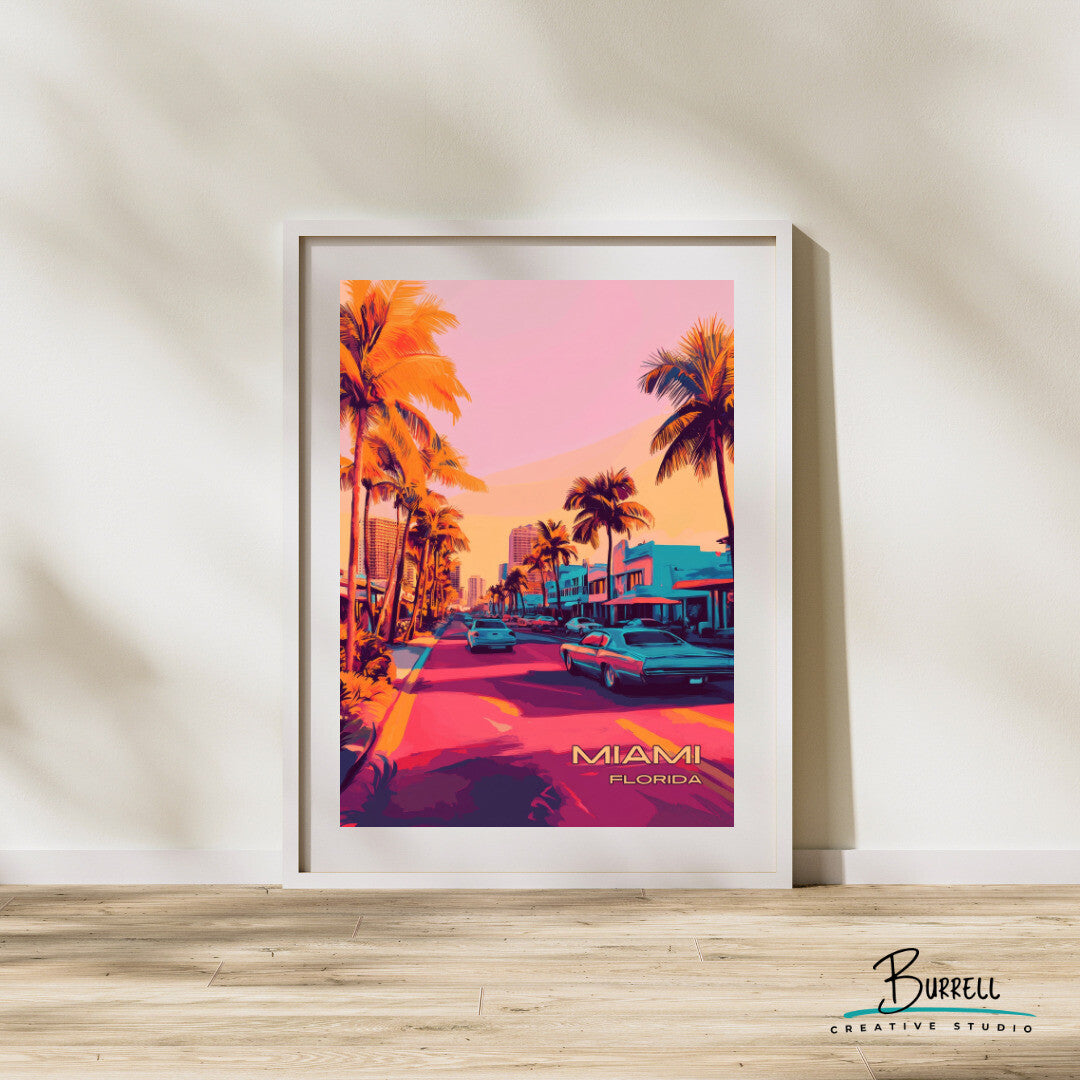 Miami Florida Scenery Travel Poster & Wall Art Poster Print