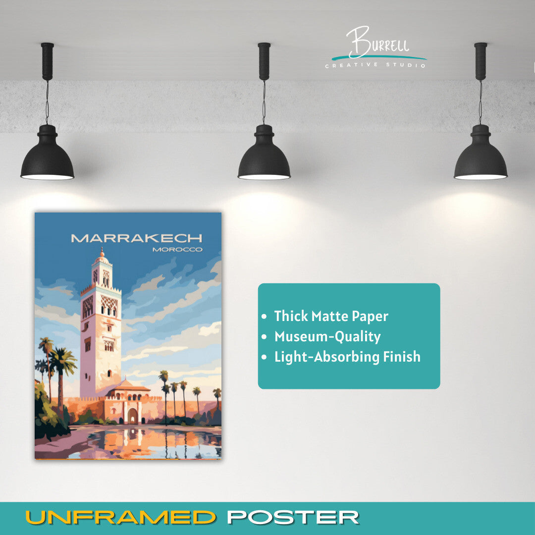 Marrakech Morocco Kutubiyya Mosque Travel Poster & Wall Art Poster Print