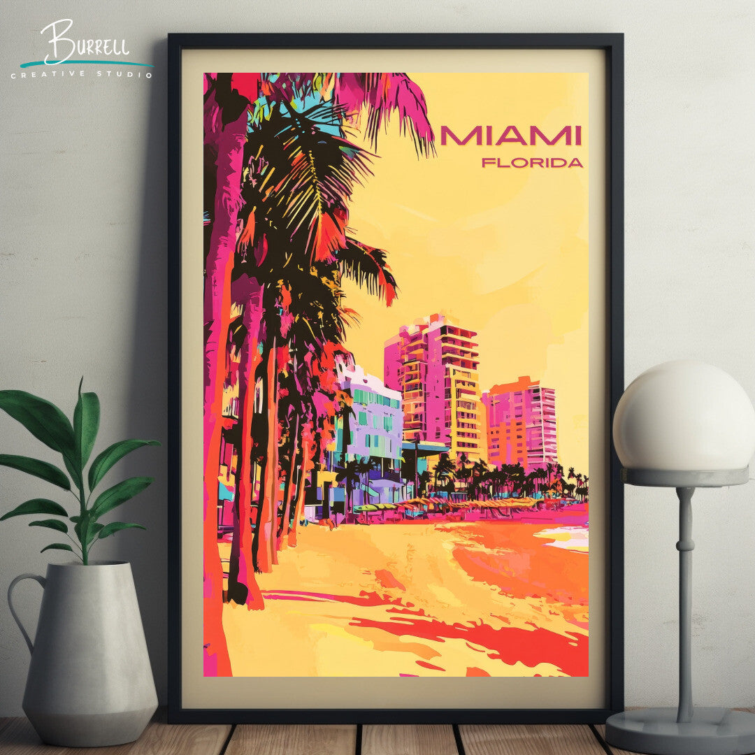 Miami Florida Beach Travel Poster & Wall Art Poster Print